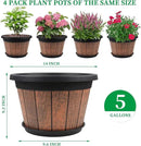 Quarut Large 4 Pack 14 inch Plant Pots,Whiskey Barrel Planters with Drainage Holes & Saucer,Plastic Decoration Flower Pots Retro Design,Planters for Outdoor Indoor Garden Balcony Plants (Brown) by GreenHaven Gardens