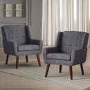 HUIMO Button-Tufted Accent Chairs Set of 2,Upholstered Reading Living Room Chair,Mid Century Modern Chair with Linen Fabric, Club Chair,Comfy Arm Chairs for Living Room,Bedroom,Grey by CozyNest Decor
