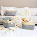 TheWarmHome Storage Basket for Organizing - 3 Pack 14x10x7 inch Large Collapsible Storage Bin for Shelves, Fabric Storage Cubes for Organizer ClosetCloth Gift Toy (Grey & Gold) by TinyTreasures Baby Boutique