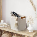 danpinera Set of 3 11 Inch Storage Baskets, Cube Storage Bins, White Woven Baskets with Stable Leather Handles, Square Cotton Rope Bins for any Room, Easy to Recover by TinyTreasures Baby Boutique