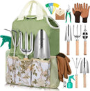 Gardening Tools Set of 12-Piece, Rust-Proof Durable Stainless Steel Gardening Supplies, Heavy Duty Gardening Hand Tools with Floral Storage Bag, Ideal Gardening Gifts for Women and Men by GreenHaven Gardens