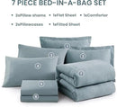 Monbix Queen Comforter Set - 7 Pieces Dusty Blue Cationic Dyeing Bed in a Bag Queen Bedding Sets with Sheets, Pillowcases & Shams, Reversible Bedding Comforters by CozyNest Decor