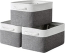 Large Storage Baskets for Shelves, Fabric Baskets for Organizing, Collapsible Storage Bins for Closet, Nursery, Clothes, Toys, Home & Office [3-Pack, White&Grey] by CozyNest Decor