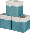 Bidtakay Fabric Baskets for Closets Shelves Lined Set of 3 Large Square Collapsible Storage Bins for Organizing 13 X 13 Cube Storage Bins for Pantry Organization Storage(Teal Blue) by TinyTreasures Baby Boutique