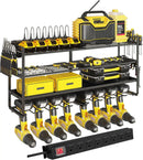 ‌Heavy Duty 4-Layer Power Tool Organizer Wall Mount with 8 Outlet Power Strip- Holds 8 Cordless Drills, 400lbs Capacity Metal Garage Storage Rack‌ by GreenHaven Gardens