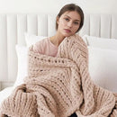 Battilo Chunky Knit Throw Blanket, Soft and Thick Chenille Throw Blanket, 50"x60" Handmade Cable Knit Crochet Blanket, Large Rope Knot Throw Blankets for Couch Sofa Bed Home Decor, Pink by CozyNest Decor