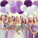 Purple-White Lavender Party Decorations Paper Flowers Lanterns - 15PCS Birthday Graduation Tissue Pom Poms Streamers, Baby Bridal Shower Wedding Retirement Bachelorette Hanging Supplies Decor Hugfond by CozyNest Decor