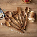 Gudamaye 13 inch Long Wooden Spoons for Cooking,Wooden Utensils for Cooking with Utensils Holder,9 PCES Wooden Kitchen Utensils Set with Utensils Holder and Spoon Rest,Natural Teak Wooden Spoons Set by CozyNest Decor