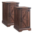 JXQTLINGMU Farmhouse Nightstand Set of 2 with Charging Station, 17" D Rectangular End Table with Barn Door & Adjustable Storage Shelf, Wood Rustic Sofa Side Table for Living Room, Bedroom, Brown by CozyNest Decor