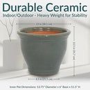 Sunnydaze 15" Large Ceramic Plant Pot - Round Outdoor Glazed Ceramic Planter Pot with Drainage - Gray - Studio by GreenHaven Gardens