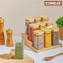 ComSaf 12Pcs Glass Spice Jars with Bamboo Lid, 10oz Airtight Square Containers with 275 Black Lables, Empty Seasoning Jars for Spice Salt Sugar by CozyNest Decor