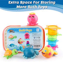 iPlay, iLearn Baby Bath Toys w/ Organizer, Water Squirting Octopus, Wind Up Swimming Turtle, Bathtub & Shower, Stacking Cups, Gift for 6, 9, 12, 18 Months 1, 2, 3 Years, Toddlers, Girls, Boys & Kids by TinyTreasures Baby Boutique