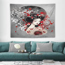 Japanese Geisha Tapestry Asian Red Cherry Blossom Red Sun Traditional Kimono Folk Tapestries Home Decor for Living Room Bedroom Apartment Farmhouse Dorm 80"x60" by CozyNest Decor
