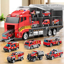 Toddler Boys Toys for 3-5 Years Old, Fire Truck Vehicle Set with Play Mat and Die-Cast Toy Car, Transport Carrier Truck for Kids 3-5, Birthday Gifts Toys for 3-8+ Year Old Boys by TinyTreasures Baby Boutique