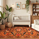 Moynesa Washable Area Rugs 5x7, Ultra Thin Soft Rugs for Living Room Bedroom Non Slip, Indoor Boho Bird Patterned Orange Floral Throw Carpet for Playroom Office Kitchen Stain Resistance by TinyTreasures Baby Boutique