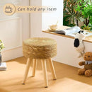Handwoven Outdoor Ottoman, Water Hyacinth Pouf Round Patio Footstool with Wood Legs, 17-Inch Multipurpose Vanity Stool, Dining Chair, Patio Footrest for Balcony and Garden, Natural by CozyNest Decor