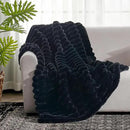 Cozy Bliss Faux Fur Throw Blanket for Couch, Cozy Warm Plush Striped Blanket for Sofa Bedroom Living Room,60 * 80 Inches Black by CozyNest Decor