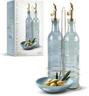 COOK WITH COLOR Glass Olive Oil Bottle Dispenser - 2 Pack- 17oz Oil and Vinegar Cruet - Olive Oil Carafe Decanter for Kitchen by CozyNest Decor