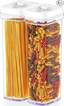 DWËLLZA KITCHEN Pasta Storage Containers for Pantry - Set of 2 White Airtight Spaghetti Container Storage - Ideal for Spaghetti & Noodles, Kitchen Pantry Organization and Storage, Keeps Food Fresh by CozyNest Decor