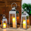 TRIROCKS Set of 3 Stainless Steel Candle Lanterns 20.5''&16''&12''H Decorative Candle Holders with Tempered Glass for Indoor Outdoor Porch Parities and Wedding(Silver) by CozyNest Decor