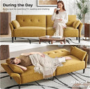 89” Futon Sofa Bed,Comfy Futon Couch Bed with 2 Square Pillows, Convertible Sleeper Sofa with Adjustable Backrest& Armrests, Modern Loveseat Sleeper for Living Room, Bedroom, Yellow by CozyNest Decor
