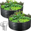 FORTUNO 2 Pcs 2 Ft Round Raised Garden Bed Box Galvanized Metal Outdoor High Flower Bed Steel Patio Ground Planter for Planting Vegetables and Herbs, Dark Grey by GreenHaven Gardens