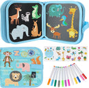 Erasable Doodle Set for Kids - Reusable Magic Drawing Book with 12 Watercolor Pens 14 Page Drawing, Road Trip Car Game Writing Painting Set for Boys and Girls (Zoo) by TinyTreasures Baby Boutique