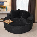 ovios 58" Oversized Round Chair Lounge Chaise Indoor, No Assembly Required, Cloud Large Circle Chair with Plush Fuax Fur, Fluffy Modern Sleeper Sofa Bed for Reading Yoga, Black (Plush Corduroy Fabric) by CozyNest Decor