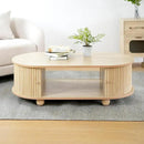 Oval Coffee Table with Storage for Living Room, Retro Charm Wooden Fluted Center Table, 47.24" Modern Classic Accordion Door Coffee Tables Dual Level Storage Side Table for Home,Office-Natural by CozyNest Decor