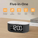 JALL Fabric Alarm Clock for Bedroom, with Big Led Screen Display, Bluetooth Stereo Sound Speaker, FM Radio, Fast Wireless Charging, USB Charging Port, Nightlight, White Noise, Ideal for Gift, Black by TinyTreasures Baby Boutique