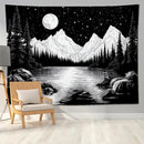 keowhsf Starry Night Mountain Lake Tapestry Black and White Tapestries Aesthetic Moon and Stars Wall Hanging Dark Nature Forest Tapestry for Bedroom Living Room Dorm Decor by CozyNest Decor