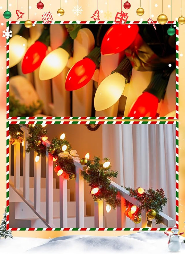 Vintage C9 LED Christmas Lights Outdoor, 50 Feet C9 String Lights with 50 Shatterproof Matte Bulbs, Connectable Waterproof Lights for Holiday Party Roofline Backyard Garden Patio, R & Warm White, photo 2 of 7