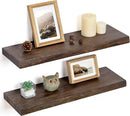 Floating Shelves for Wall Decor, Rustic Solid Elm Wood Live Edge Floating Shelves Wall Mounted, Wall Shelves with Invisible Bracket for Living Room Bathroom Bedroom Kitchen, 24 Inch Set of 2, Walnut by CozyNest Decor