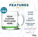Custom Libbey Clear Glass Coffee Mugs 13 oz. Set of 100, Personalized Bulk Pack - Perfect for Coffee, Tea, Espresso, Hot Cocoa, Other Beverages - Green Bottom by TinyTreasures Baby Boutique