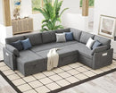 VanAcc Pull Out Sofa, 112 Inch Oversized U Shape Sleeper Sofa Couch with Storage Chaise & 3 Seater, Comfy Couch with Pull Out Bed for Living Room, Grey Linen by CozyNest Decor