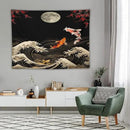 Houselerax Koi Fish Tapestry, Japanese Style Yin Yang Big Wave Cherry Blossom Tapestries Wall Hanging for Bedroom Living Room Office Decor 80"x60" by CozyNest Decor