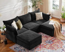 102.6" U Shaped Modular Sectional Sofa, 5 Seater Couch with Storage Ottoman Deep Seat and High Backrest with Removable Cover for Living Room, Apartment - Chenille Black by CozyNest Decor