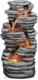 40" Outdoor Water Fountain with LED Lights - 5-Tier Cascading Rock Waterfall Fountain, Natural Rock Look, Ideal for Garden, Landscaping, Patio, Balconies and Yard Decor by GreenHaven Gardens