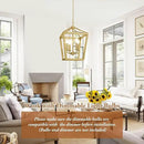 Gold Chandelier 4-Light, Farmhouse Pendant Light Fixture Adjustable Height, Modern Dining Room Light Fixture, Lantern Ceiling Hanging Lighting with Metal Cage for Kitchen Island Entryway Foyer by CozyNest Decor