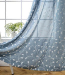 MIUCO Floral Embroidery Semi Sheer Curtains Faux Linen Grommet Curtains for Bedroom 52 x 63 Inch 2 Panels, Dusty Blue by CozyNest Decor