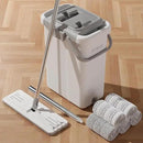 JOYMOOP Mop and Bucket with Wringer Set, Flat Squeeze Mop with Bucket (X-Large), Dust Mop for Wall Cleaner with Long Handle, Microfiber Mop - White Bucket with 5 Reusable 15" Pads by CozyNest Decor