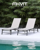 Aluminum Chaise Lounge Chair Outdoor, Foldable Patio Lounge Chair 2 Sets Assemble-Free, Pool Lounge Chairs with 5 Adjustable Backrest, Outdoor Lounge Chairs for Outside Poolside Beach Lawn Beige by GreenHaven Gardens