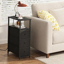 TUTOTAK Narrow Night Stand with Charging Station, Slim End Table with Plugins, Tall Side Table with 3 Fabric Drawer, Small Bedside Table with Storage, Living Room, Bedroom, Black TB01BK086 by CozyNest Decor