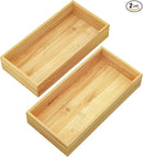 BAMEOS Deep Utensil Drawer Organizer, Bamboo Silverware Organizer for Kitchen Drawer Storage Flatware Junk Cutlery Jewelry 14"x 6.8" Set of 2 (Natural) by CozyNest Decor