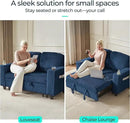 LINSY HOME Loveseat Sofa with Pull Out Couch Chaise: 2-in-1 Convertible 2 Seater Sofa with USB Charging & Cup Holders, Comfy Plush Corduroy Love Seat for Small Spaces Living Room Apartment, Blue by CozyNest Decor