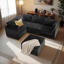 Modular Sectional Sofa with Chaise U Shaped Sectional Couch for Living Room, 5-Seater Comfy Cloud Couches with One Movable Ottoman, Plush Corduroy, Black by CozyNest Decor