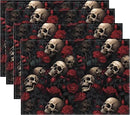 Halloween Skull Rose Placemats, Washable Heat Resistant 12×18 Inch Table Mats Floral Place Mats for Party Outdoor Decoration Kitchen Dining Décor by CozyNest Decor