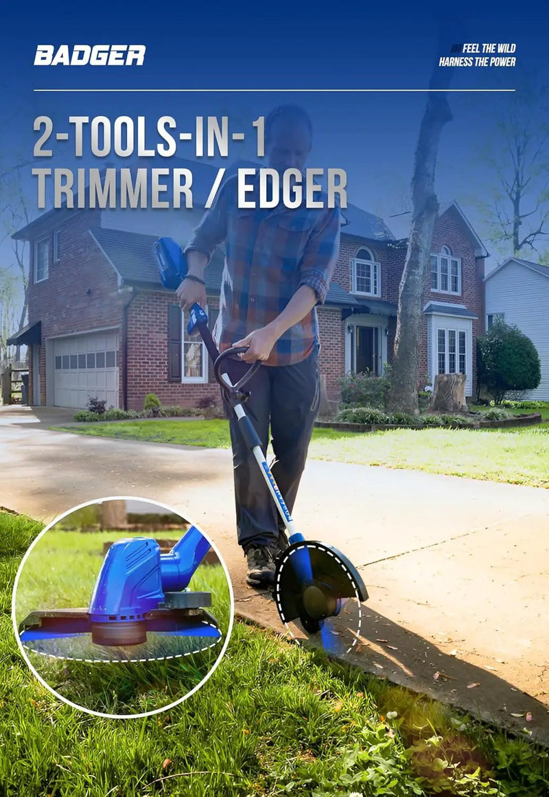 WILD BADGER POWER 40V Weed Wacker & Leaf Blower, Wheeled Edger Kit Electric with 2Ah Battery & Charger, String Trimmer, Lightweight, Adjustable Telescopic Shaft, Easy to Use and Convert, photo 4 of 6