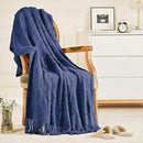 inhand Navy Blue Throw Blanket for Couch and Bed, Soft Living Room Home Decor Knitted Blanket with Tassel, Outdoor Lightweight Breathable Summer Blanket, Farmhouse Warm Woven Decorative, 50"x60" by CozyNest Decor