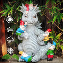 Dragon Gnome Statues Outdoor Decor, 13” Dinosaur Play with Gnomes Garden Statue, Outdoor Statue for All Season Lawn Decor, Garden Decoration, Gardening Gift by CozyNest Decor